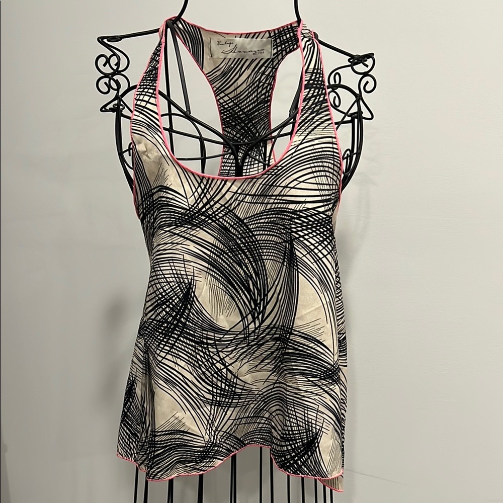 Vintage Havana Black and Cream Abstract Tank with Pink Trim